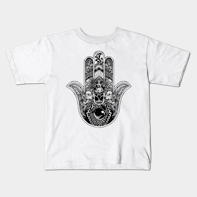 Hamsa Hand Dachsund Kids T-Shirt by huebucket